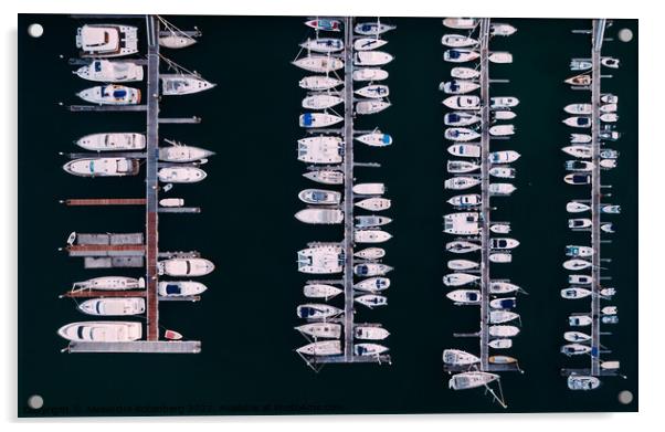 Aerial Top View Yachts and Sailboats Moored in Marina Acrylic by Alexandre Rotenberg