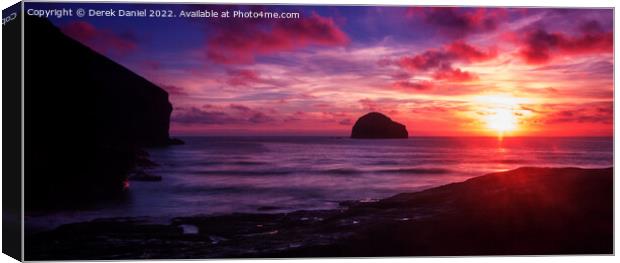 Trebarwith Strand Sunset, Cornwall (panoramic) Canvas Print by Derek Daniel