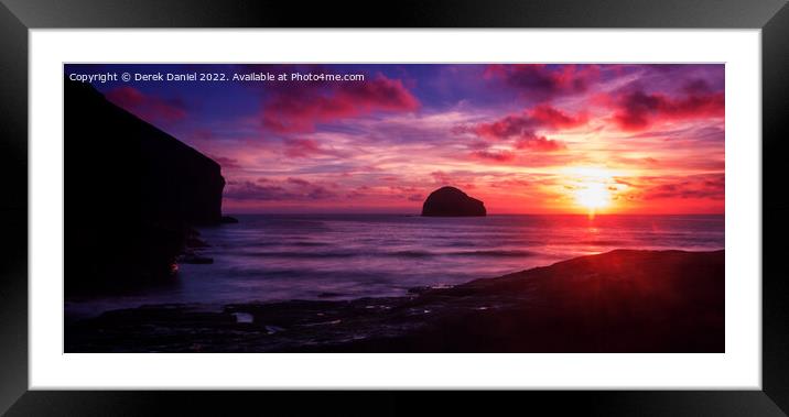 Trebarwith Strand Sunset, Cornwall (panoramic) Framed Mounted Print by Derek Daniel