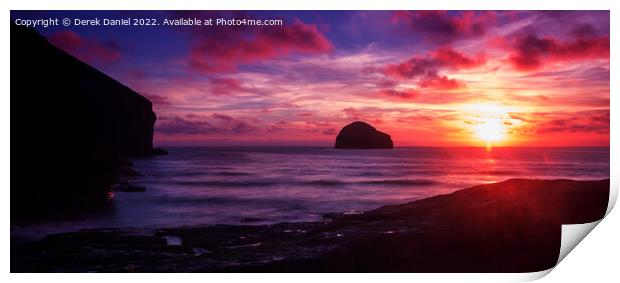 Trebarwith Strand Sunset, Cornwall (panoramic) Print by Derek Daniel