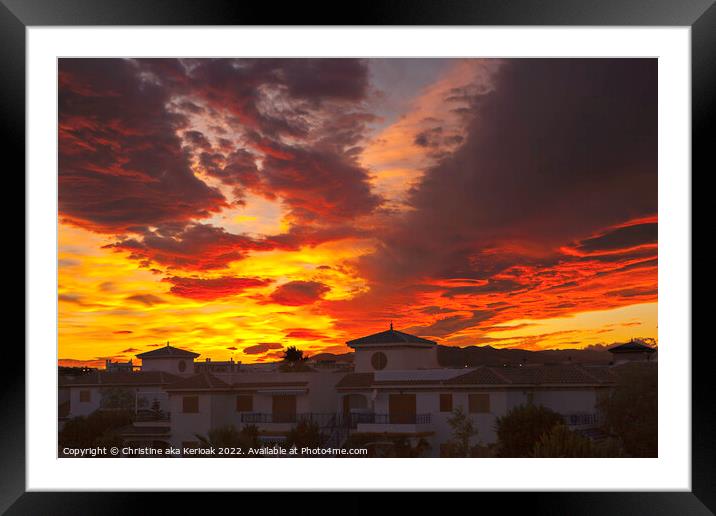 Fiery Sunset Over White Houses Framed Mounted Print by Christine Kerioak