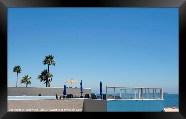 Balcony and palm trees at Long Beach, Los Angeles Framed Print by Lensw0rld 