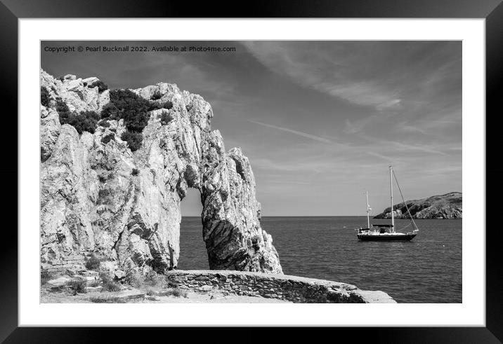 Rock Arch in the Bay Anglesey Coast Black and Whit Framed Mounted Print by Pearl Bucknall