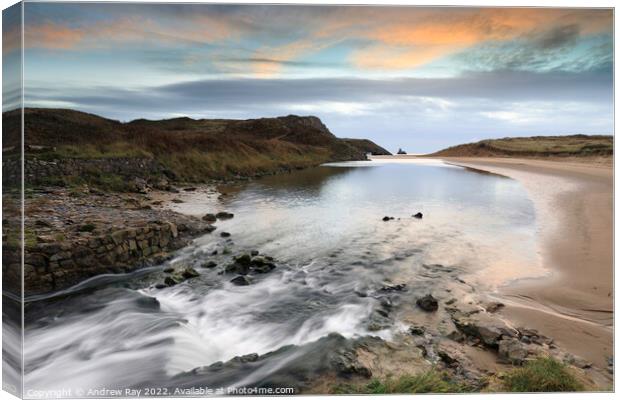Broad Haven (South) waterfall at sunrise Canvas Print by Andrew Ray