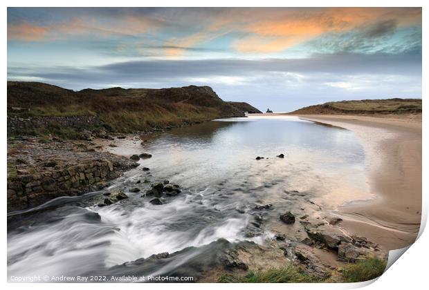 Broad Haven (South) waterfall at sunrise Print by Andrew Ray