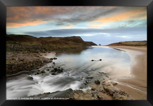 Waterfall at sunrise (Broad Haven South) Framed Print by Andrew Ray