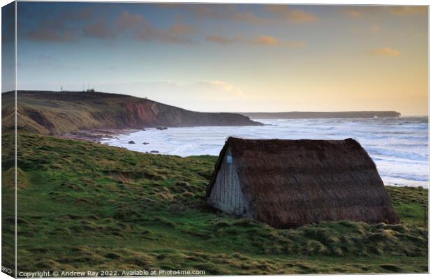 Seaweed drying hut at sunset (Freshwater West) Canvas Print by Andrew Ray