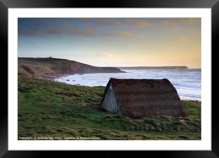 Seaweed drying hut at sunset (Freshwater West) Framed Mounted Print by Andrew Ray