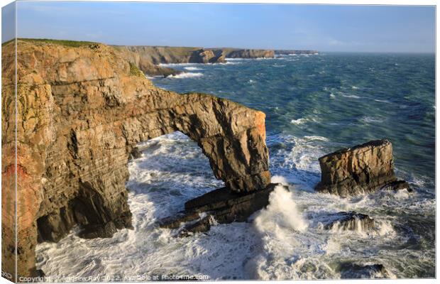 Breaking wave (Green Bridge of Wales) Canvas Print by Andrew Ray