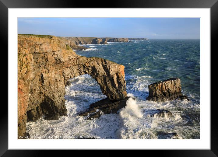 Breaking wave (Green Bridge of Wales) Framed Mounted Print by Andrew Ray
