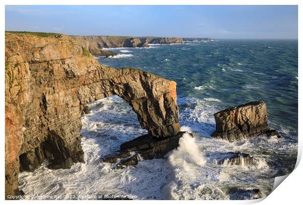 Breaking wave (Green Bridge of Wales) Print by Andrew Ray