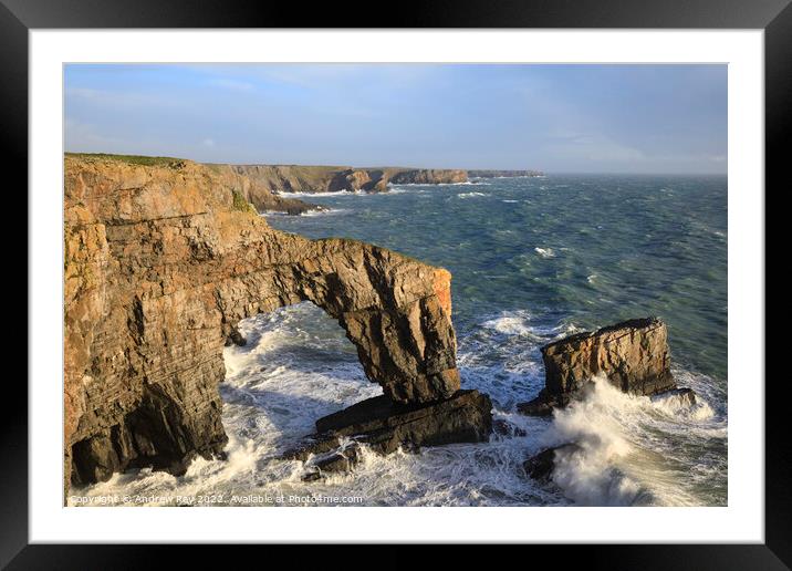 Incoming wave (Green Bridge of Wales) Framed Mounted Print by Andrew Ray