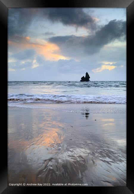 Beach reflections (Broad Haven South) Framed Print by Andrew Ray
