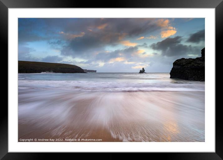 Foam pattern at sunrise (Broad Haven South)  Framed Mounted Print by Andrew Ray