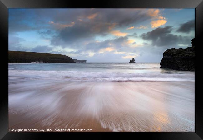 Foam pattern at sunrise (Broad Haven South)  Framed Print by Andrew Ray