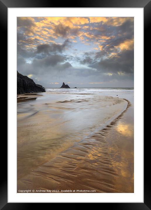Morning reflections (Broad Haven South) Framed Mounted Print by Andrew Ray