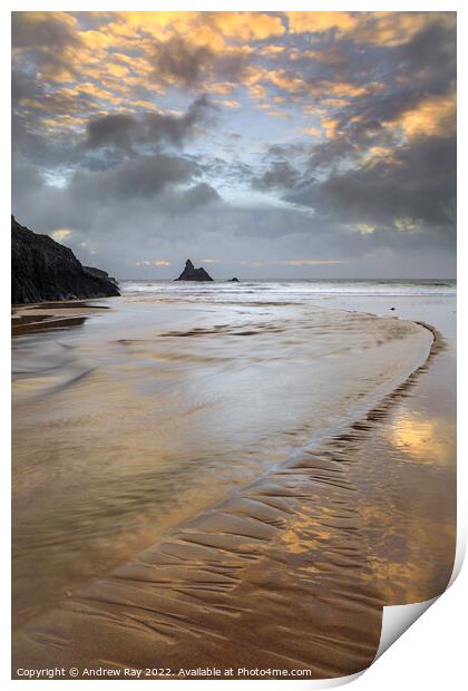 Morning reflections (Broad Haven South) Print by Andrew Ray