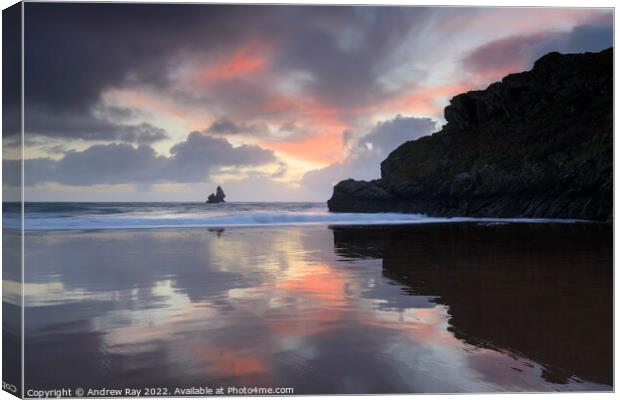 Reflections of sunrise (Broad Haven South) Canvas Print by Andrew Ray