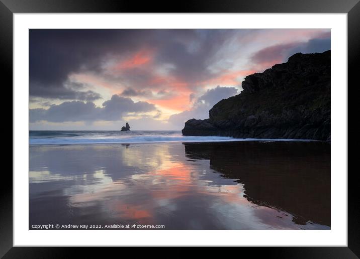 Reflections of sunrise (Broad Haven South) Framed Mounted Print by Andrew Ray