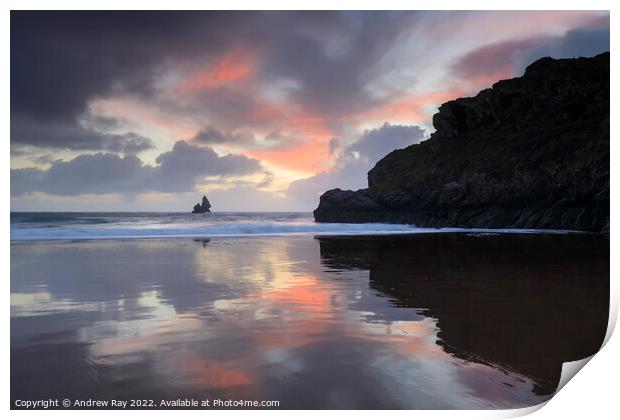 Reflections of sunrise (Broad Haven South) Print by Andrew Ray