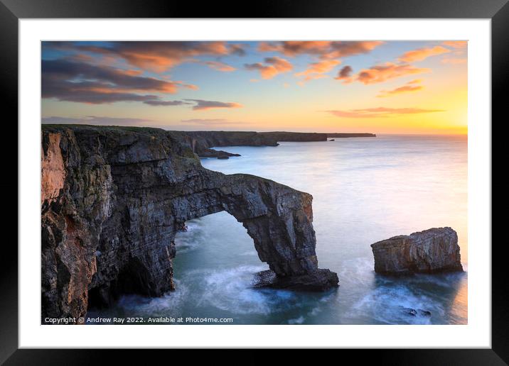Sunrise view (The Green Bridge of Wales)  Framed Mounted Print by Andrew Ray
