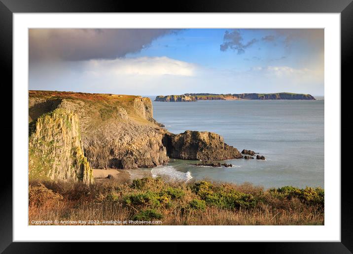 Towards Caldey Island Framed Mounted Print by Andrew Ray
