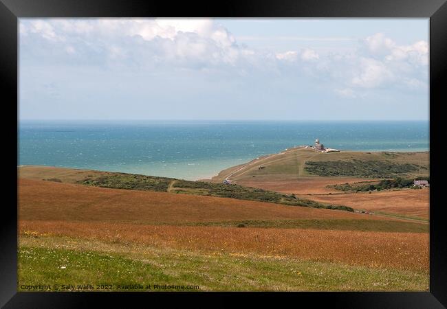 View over South Downs towards Bel Tout Lighthouse Framed Print by Sally Wallis