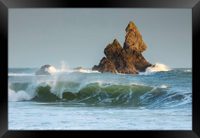 Incoming wave (Broad Haven South)  Framed Print by Andrew Ray
