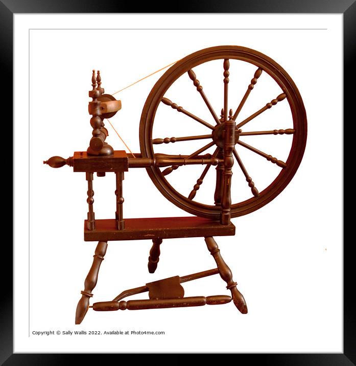 Old Spinning Wheel Framed Mounted Print by Sally Wallis