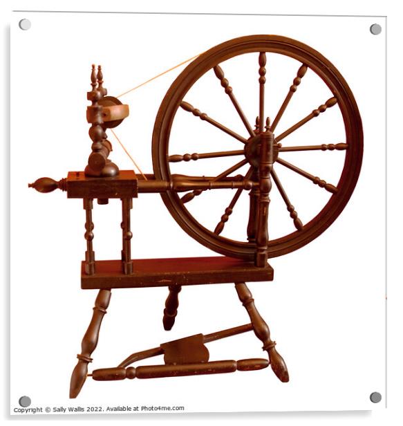 Old Spinning Wheel Acrylic by Sally Wallis
