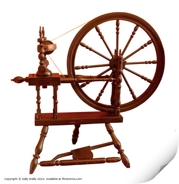 Old Spinning Wheel Print by Sally Wallis