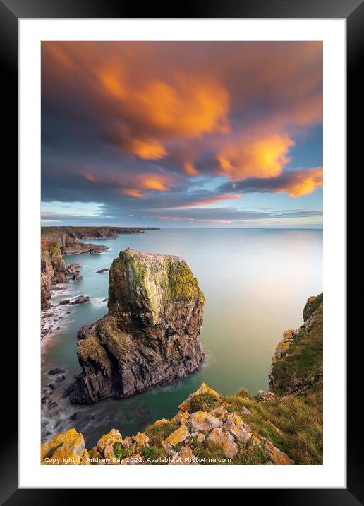 Sea stack at sunset (Castlemartin) Framed Mounted Print by Andrew Ray