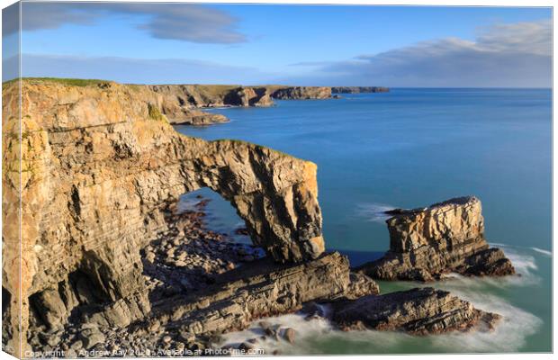 Low tide at the Green Arch of Wales Canvas Print by Andrew Ray