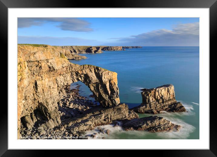 Low tide at the Green Arch of Wales Framed Mounted Print by Andrew Ray