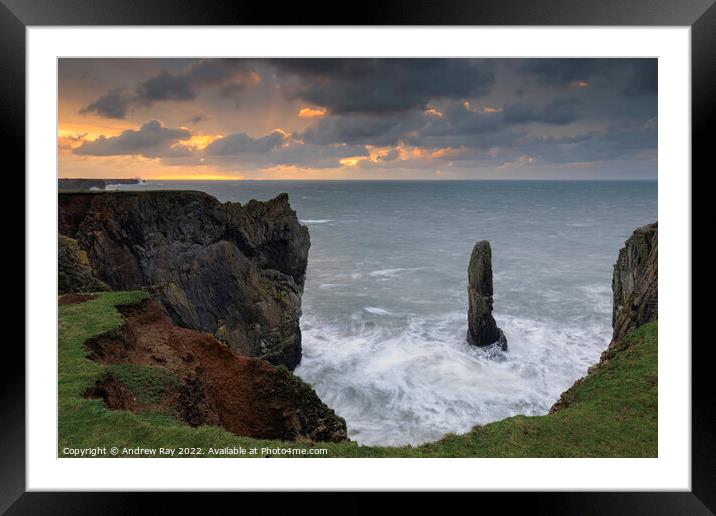 Sea stack at sunrise (Castlemartin)  Framed Mounted Print by Andrew Ray