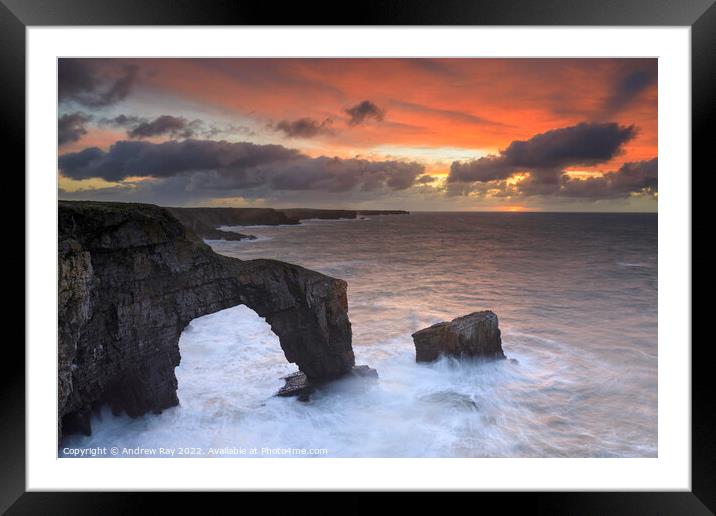 Green Bridge of Wales at sunrise Framed Mounted Print by Andrew Ray