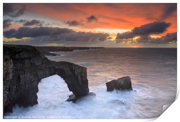 Green Bridge of Wales at sunrise Print by Andrew Ray