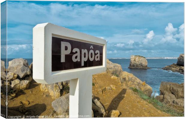 Papoa Sign and View in Peniche Canvas Print by Angelo DeVal