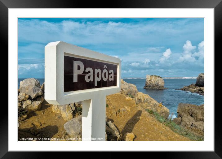 Papoa Sign and View in Peniche Framed Mounted Print by Angelo DeVal