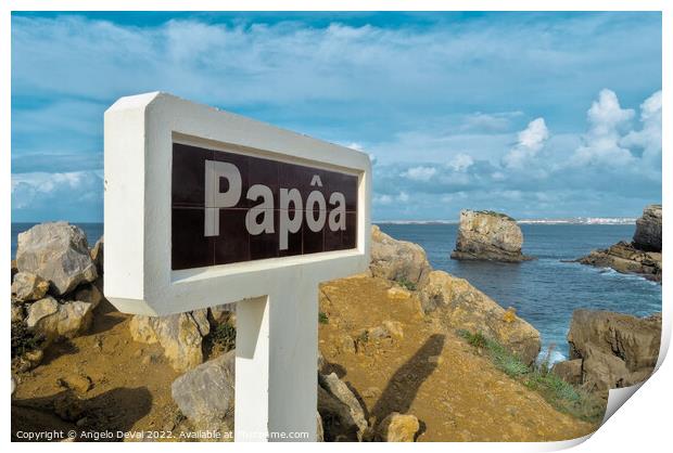 Papoa Sign and View in Peniche Print by Angelo DeVal