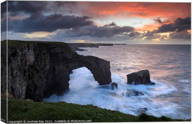 The Green Bridge of Wales at sunrise Canvas Print by Andrew Ray