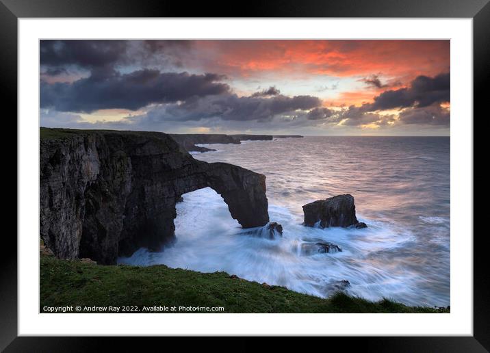 The Green Bridge of Wales at sunrise Framed Mounted Print by Andrew Ray