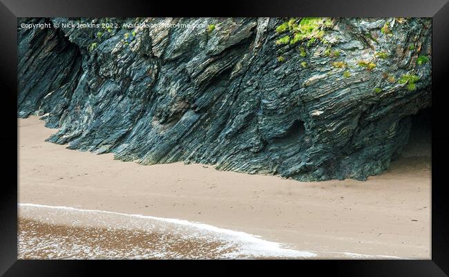 Black Cliff Face on Llangrannog Beach Ceredigion Framed Print by Nick Jenkins