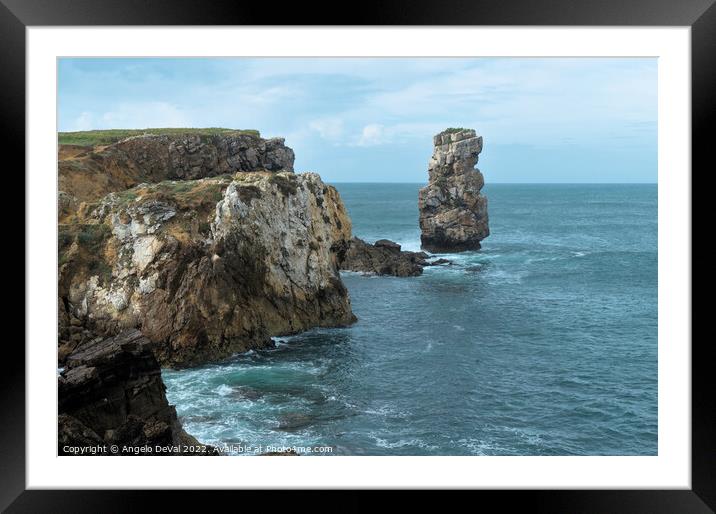 Papoa cliffs and sea in Peniche Framed Mounted Print by Angelo DeVal