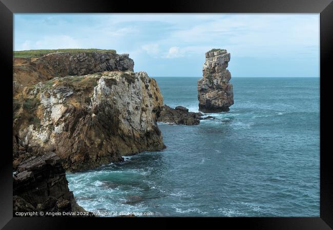 Papoa cliffs and sea in Peniche Framed Print by Angelo DeVal