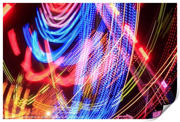 Abstract Fair ride lights at night. Print by Robert Brozek