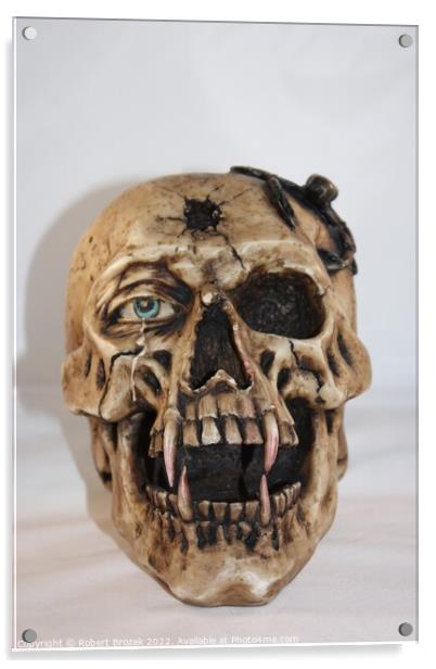 Skull with fangs and Scorpion shot closeup. Acrylic by Robert Brozek