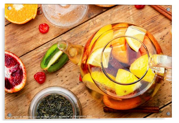 Fruit tea with citrus, tea kettle Acrylic by Mykola Lunov Mykola