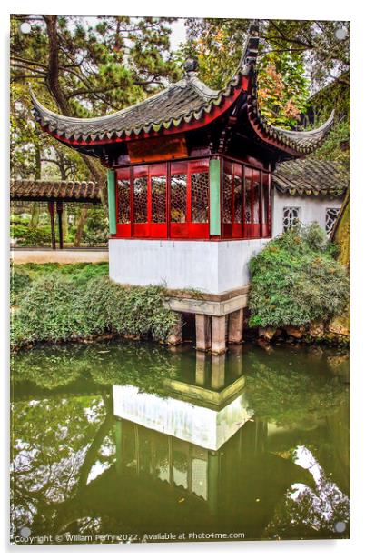 Ancient Red Pagoda Garden Humble Administrator Suzhou China Acrylic by William Perry