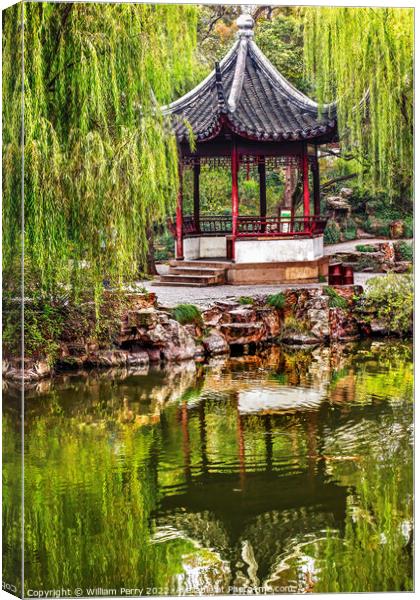 Ancient Chinese Pagoda Reflection Garden Humble Administrator Su Canvas Print by William Perry